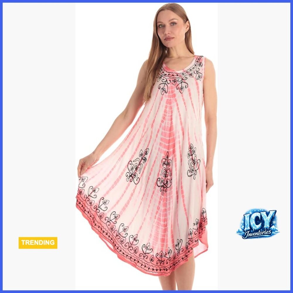 Rayon Sundress with Embroidery and Sequins, V-Neck Sleeveless